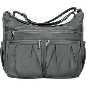 Women Grey-l Nylon Water Resistant Anti Theft Travel Crossbody Shoulder Bag